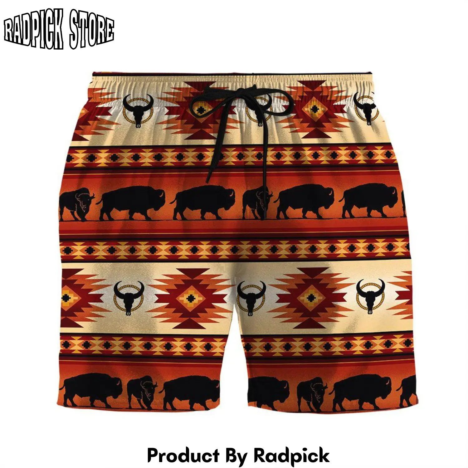Radpick 3d native american bison stripe terra custom beach shorts swim trunks rp631322